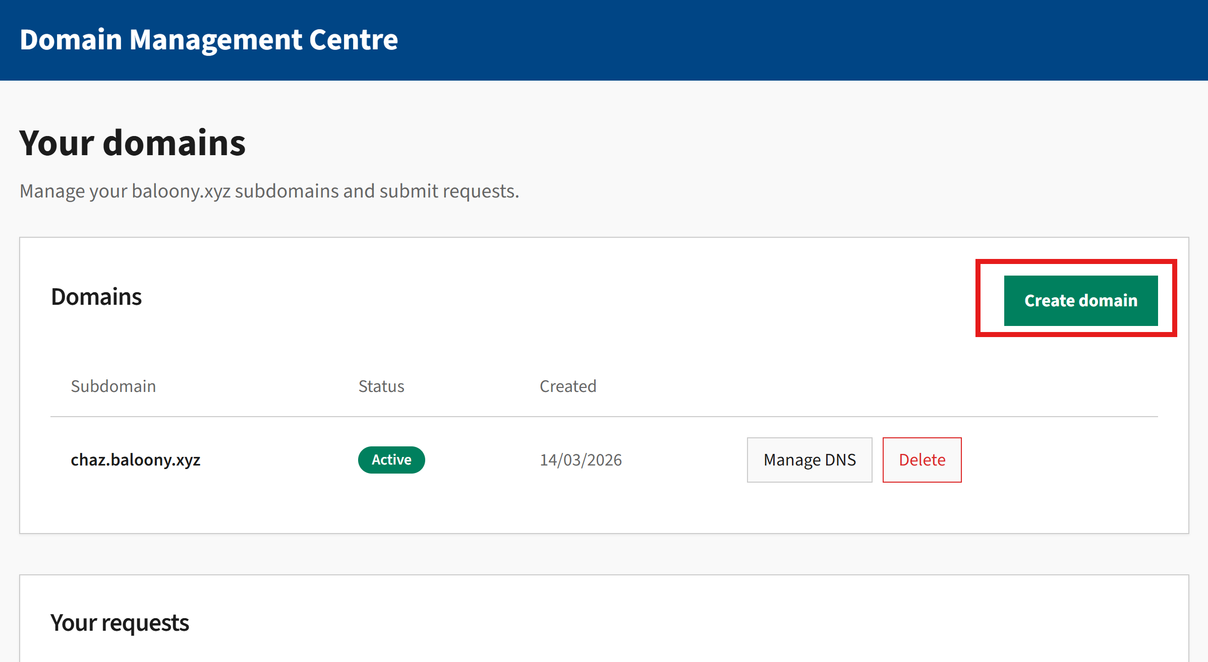 Create domain screenshot